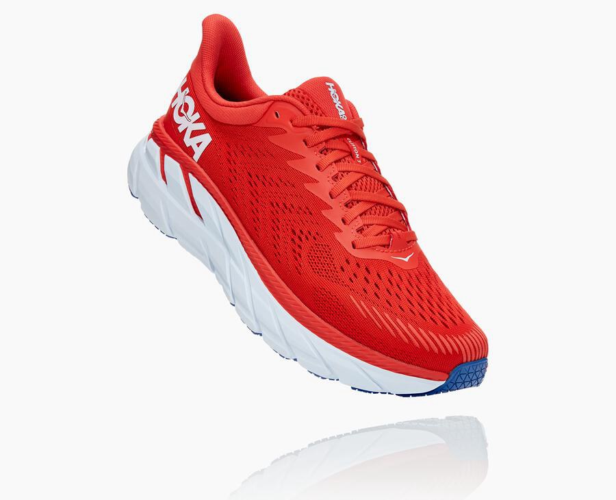 Hoka One One Running Shoes Mens Red/White - Clifton 7 - 34618YMNZ